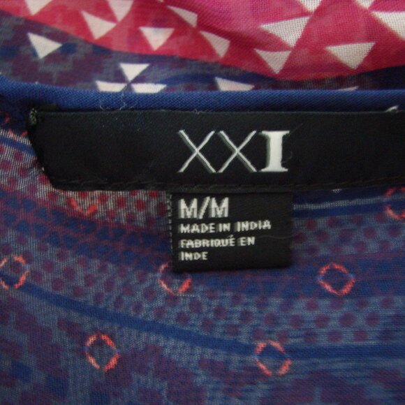 Beaded Flowy Tank Top Boho Hippie Blue Red Asymmetrical Hem Sheer Size Medium - Picture 3 of 13